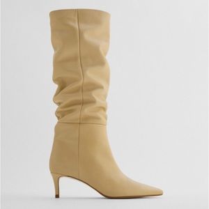 Zara leather stiletto heel knee high boots